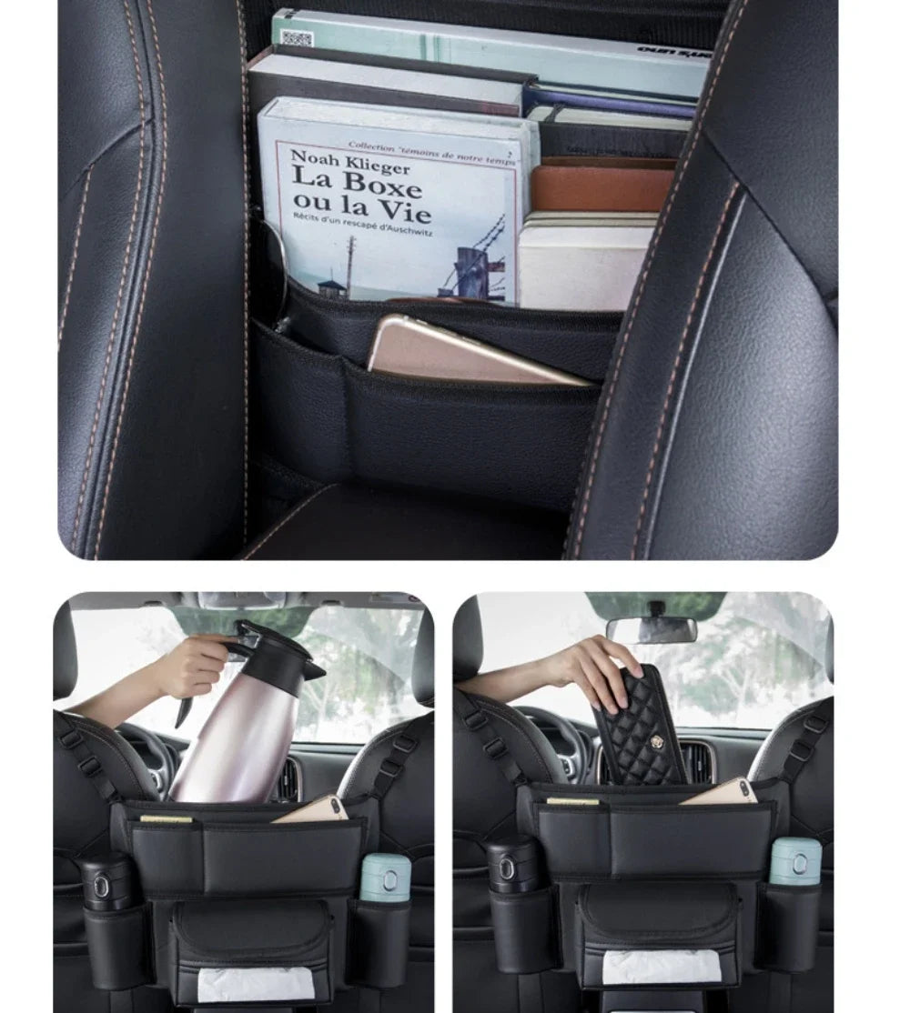 KJOY Between-Seat Car Organizer – Hanging Storage Bag with Cup Holder, Tissue Slot & Handbag Hook, Keeps Car Tidy