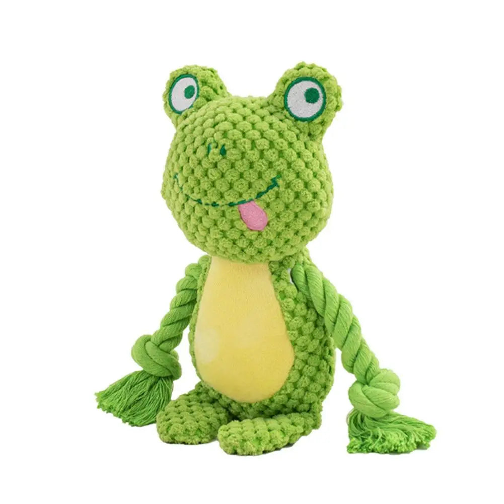 Interactive Pet Cotton Rope Toy for Dogs - Voice Simulation Tug of War Training Supplies for Fox Frog Pig - Dog Playtime Essenti