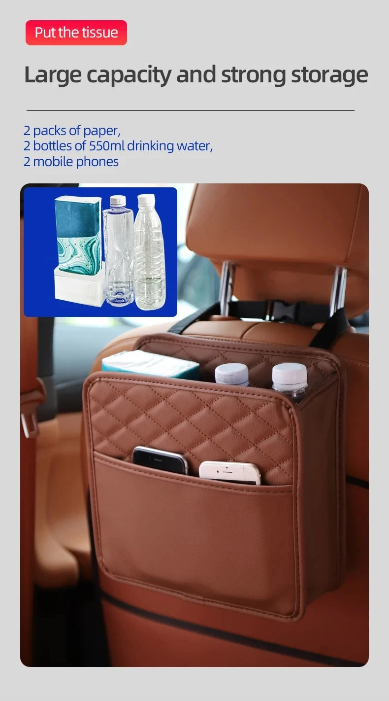 Car Organizer Multi-functional Car Seat Storage Bag Waterproof Hanging Car Seat Organizer Garbage Bag Suitable for Most Car