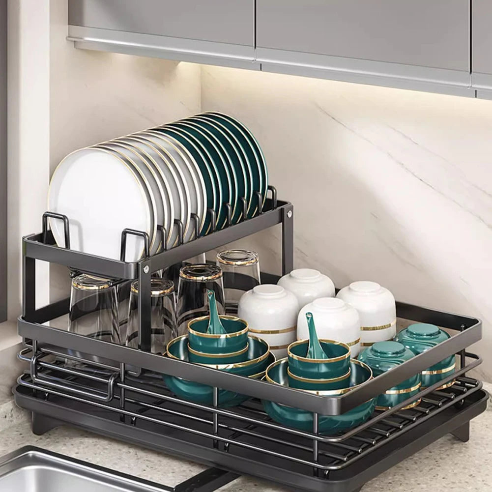 Sink Organizer Dish Racks with Drainboard Dish Strainer Shelf Carbon Steel Dish Rack for Kitchen Storage Counter Organizer