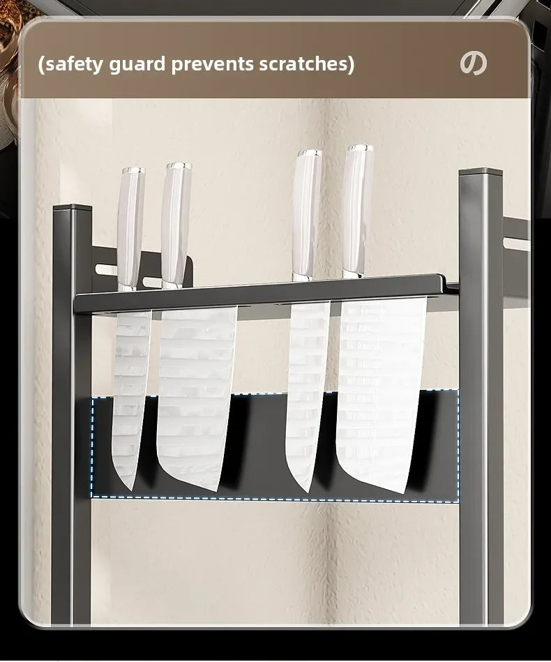 Kitchen Countertop Organizer Rack with Adjustable Feet Knife Storage and Removable Shelves for Cooking Essentials Use
