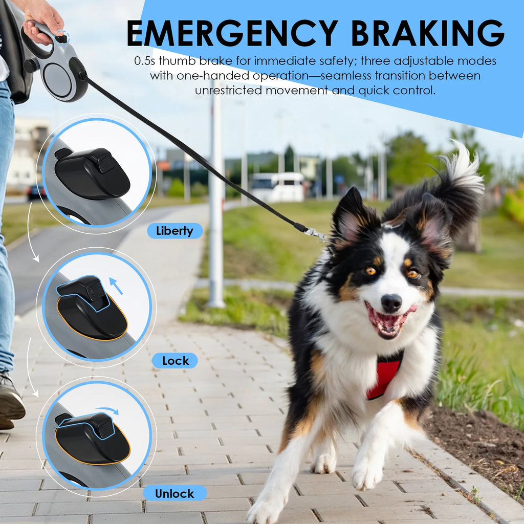 8 M Retractable Dog Leash 3 Mode Automatic Telescopic Dog Leash with Waste Bag and Nonslip Grip Dog Walking Leash Pet Supplies