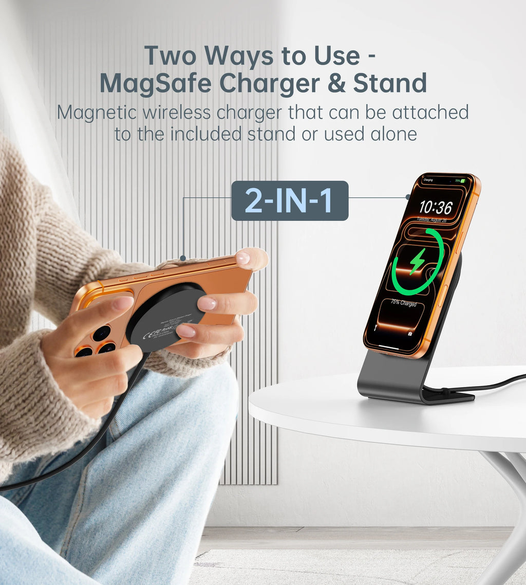 Magnetic Wireless Charger for iPhone 17/16/15/14/13/12 - Mag Charger , Fast Wireless Charging Stand/Pad with 5ft USB-C Cable for
