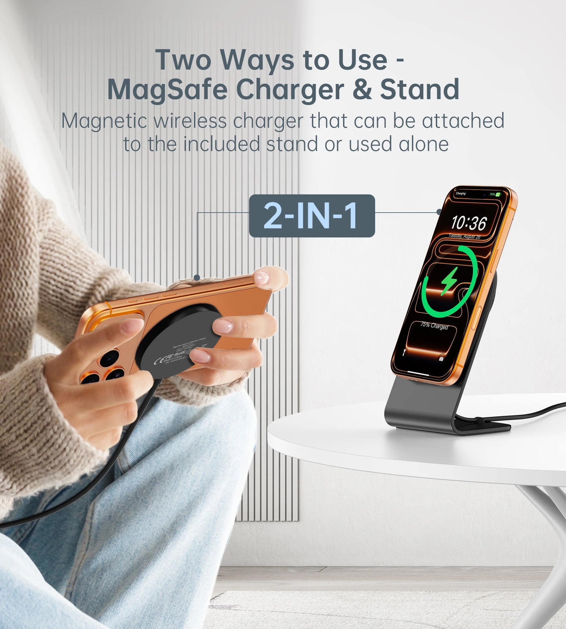 Magnetic Wireless Charger for iPhone 17/16/15/14/13/12 - Mag Charger , Fast Wireless Charging Stand/Pad with 5ft USB-C Cable for
