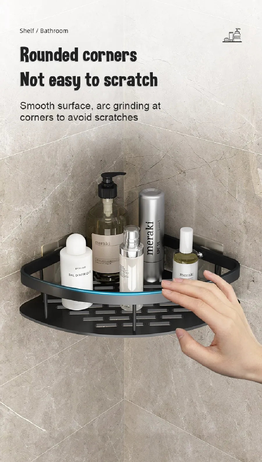 1-3PCS Bathroom Corner Shelf Nail-Free Shower Organizer Wall Mounted Space Aluminum Shelf Bathroom Accessories