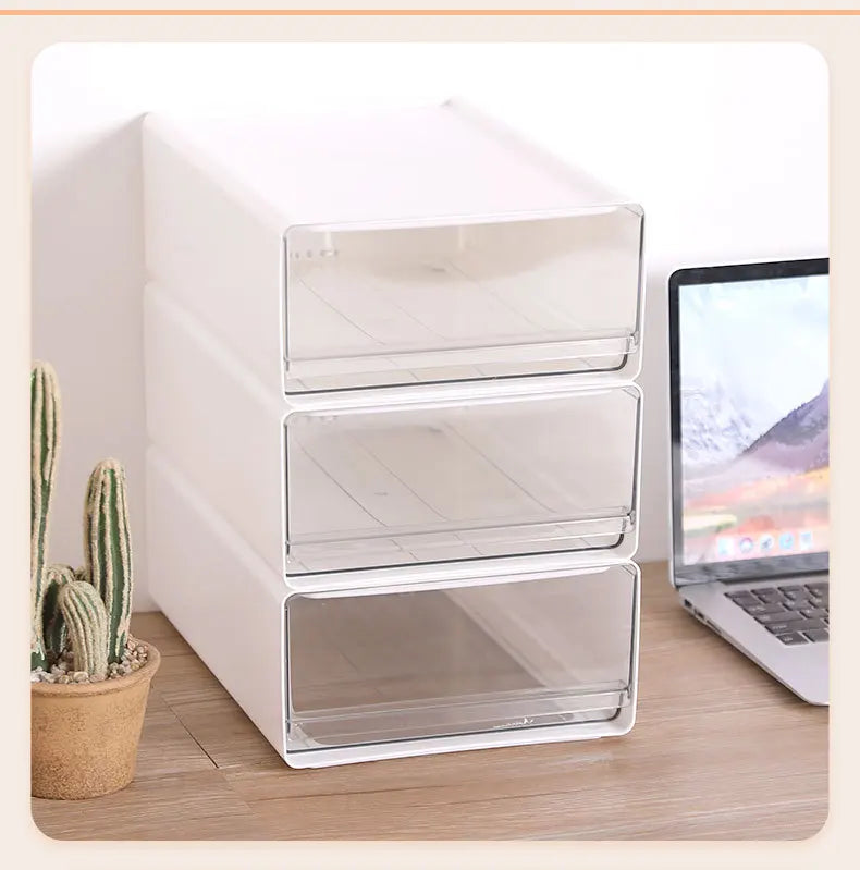 Stackable Drawer Organizer Desktop Storage Box Portable Cabinet for Office & Study Transparent Drawers with Combination Design