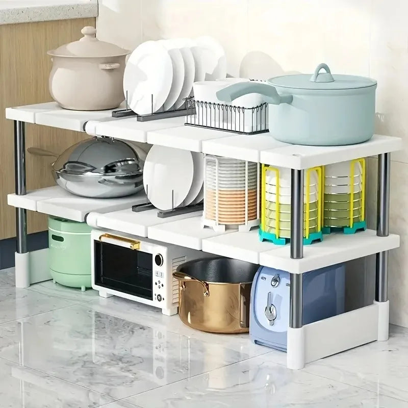 Adjustable Under Sink Storage Rack Expandable Kitchen & Bathroom Cabinet Organizer Durable Space-Saving Multi-Layer Pot Holder