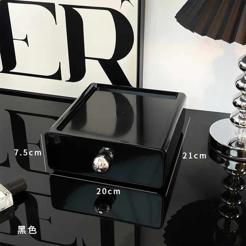 INS Black Desktop Storage Box Drawer Type Storage Organizer Box Dormitory Office Table Shelf For Stationery Sundries Jewelry