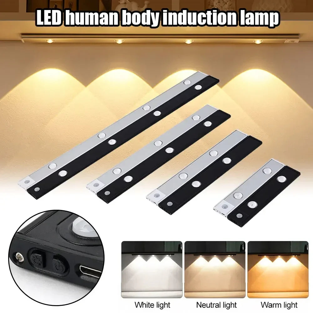 LED Motion Sensor Wireless Ultra Thin Night Light USB Rechargeable Cabinet Light For Kitchen Cabinet Bedroom Wardrobe Lighting