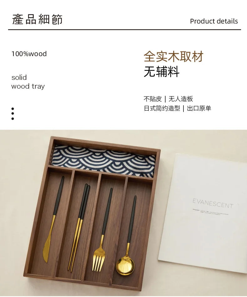 Large Storage Box Drawer Cutlery Food Jewelry Box Wooden Kitchen Cutlery Storage Box