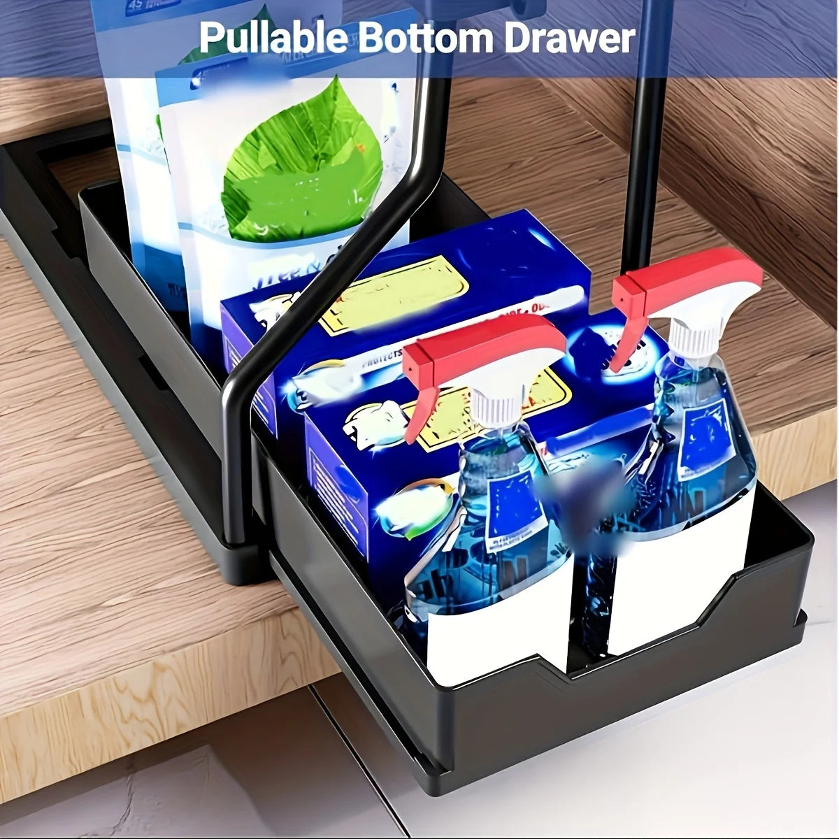 2026 2 Tier Slide Out Under Sink Organizer Large Capacity Space Saving Rack for Kitchen Bathroom Cabinet