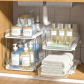 Double Layer Under Sink Storage Rack Space Saving Pull Out Slide Shelf for Bathroom Kitchen Cabinet Multi Functional Organizer