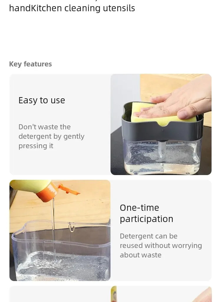 Soap Dispenser Pump with Sponge Manual Press Cleaning Liquid Container Manual Press Soap Organizer Kitchen Tool