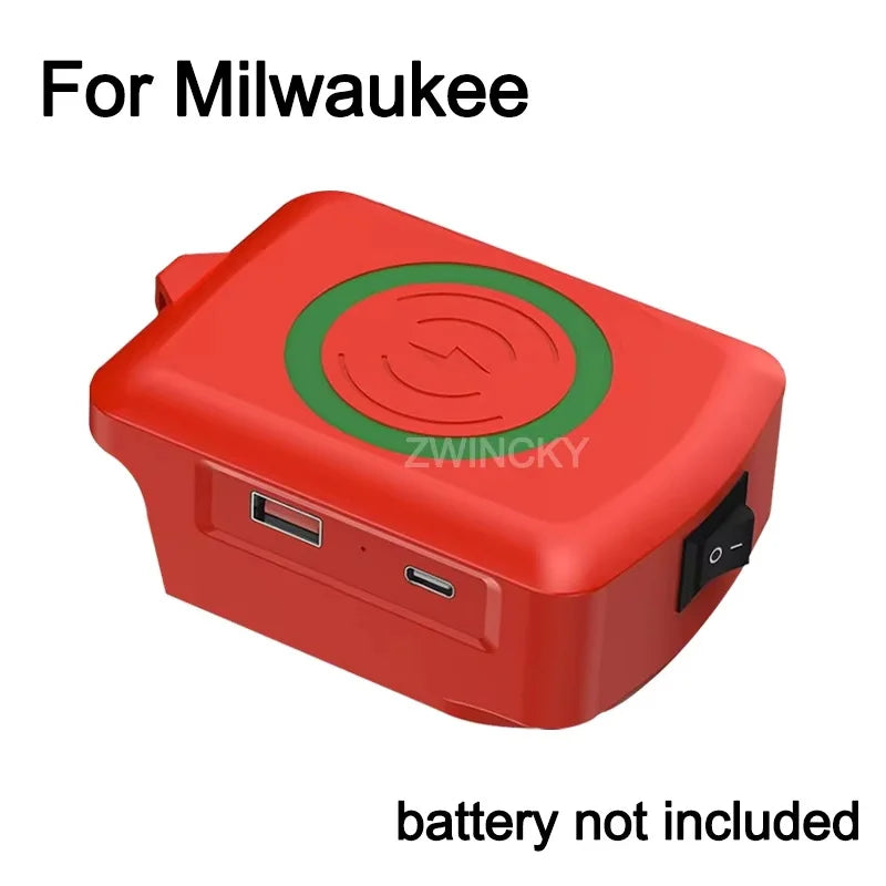 Magnetic wireless charger, for Dewalt/Makita/Milwaukee 18V Li-ion Battery, with USB/TYPE-C, Fast charging battery adapter