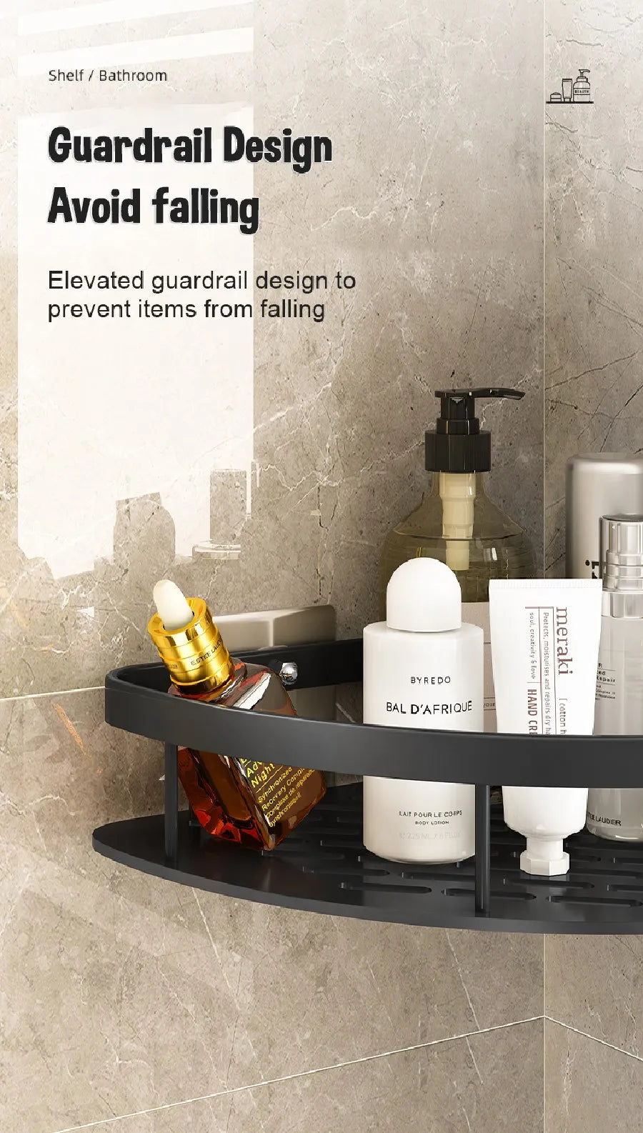 1-3PCS Bathroom Corner Shelf Nail-Free Shower Organizer Wall Mounted Space Aluminum Shelf Bathroom Accessories