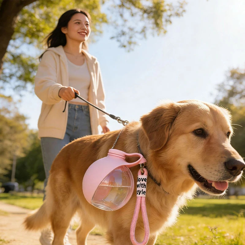 Portable Pet Water Bottle Spherical Foldable Dog Cat Water Dispenser With Hook & Reflow Design Outdoor Travel Pet Supplies