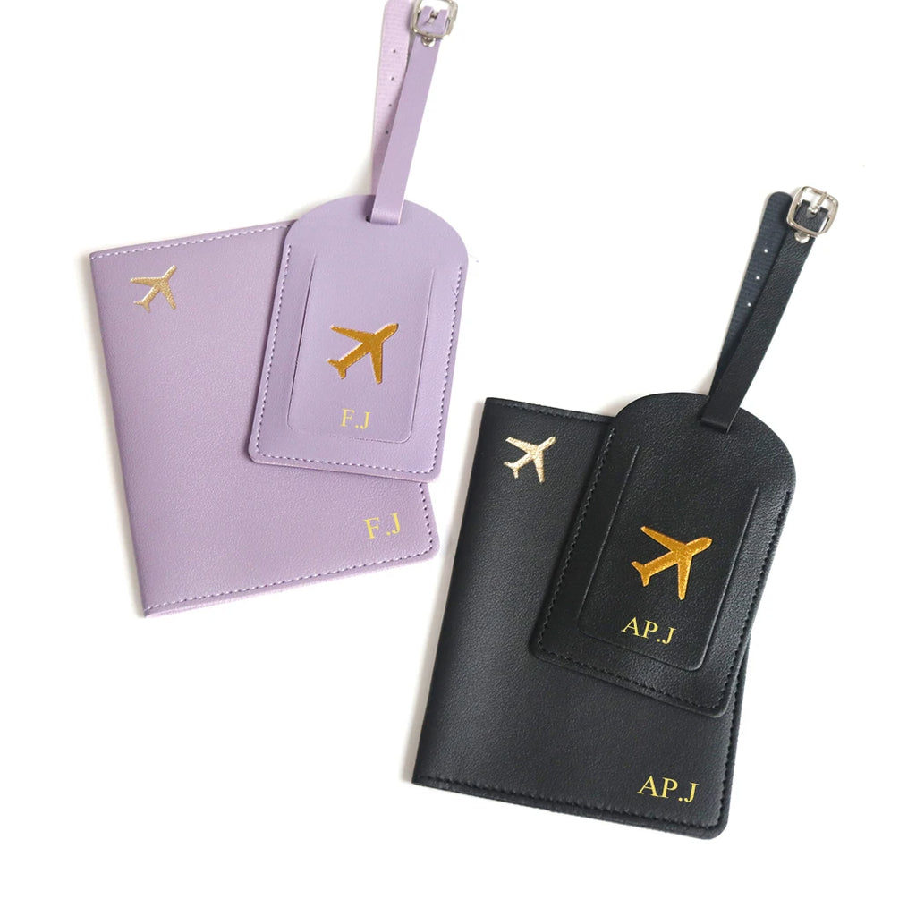 Custom Initial Travel Passport Holder and Luggage Tag Fashion Logo Gold Airplane Women Suitcase Name Label Men Passport Holder