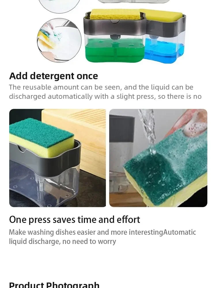 Soap Dispenser Pump with Sponge Manual Press Cleaning Liquid Container Manual Press Soap Organizer Kitchen Tool