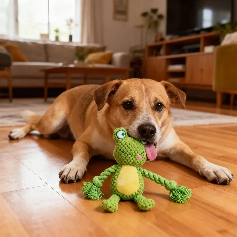 Interactive Pet Cotton Rope Toy for Dogs - Voice Simulation Tug of War Training Supplies for Fox Frog Pig - Dog Playtime Essenti