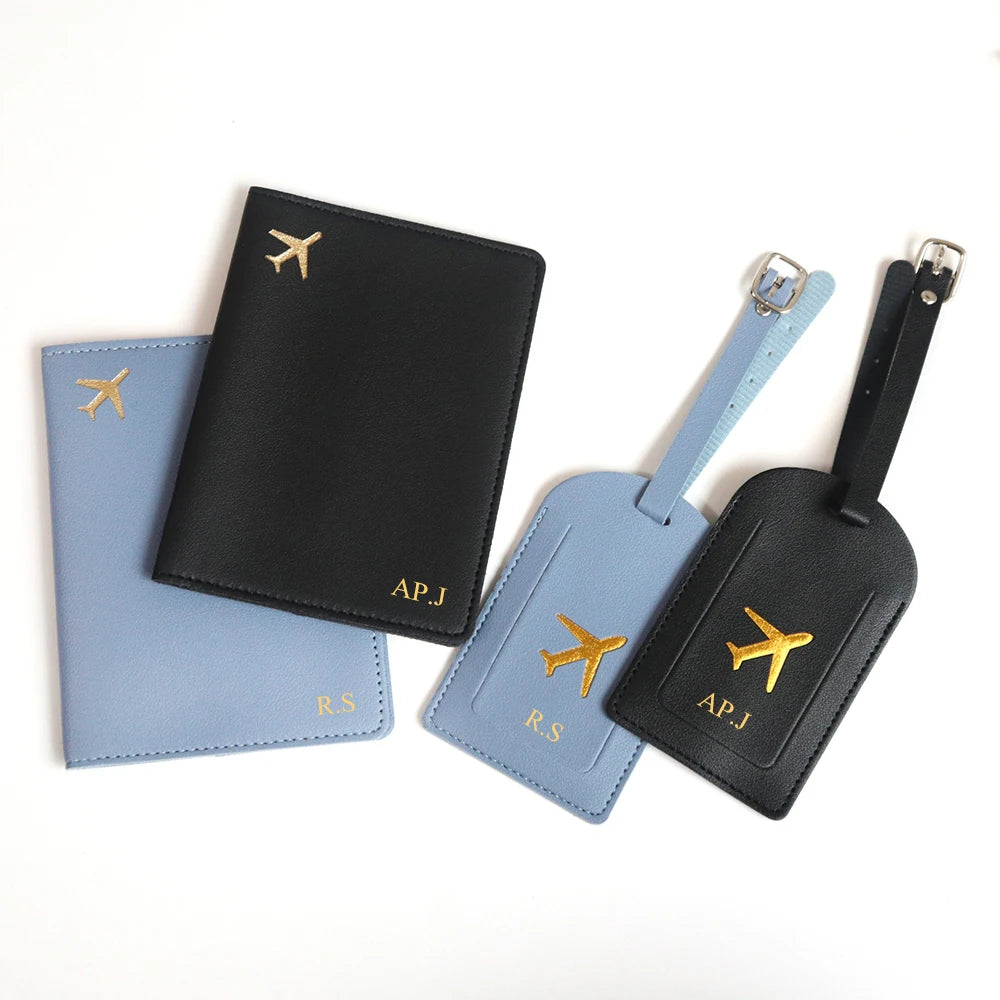 Custom Initial Travel Passport Holder and Luggage Tag Fashion Logo Gold Airplane Women Suitcase Name Label Men Passport Holder
