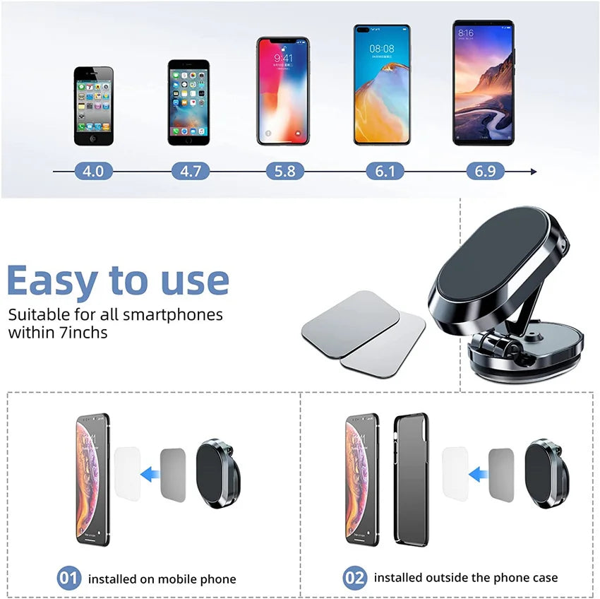 Magnetic Car Phone Holder 360° Rotate Magnet Smartphone Stand Support GPS Foldable Phone Bracket in Car Holder for IPhone Huawei