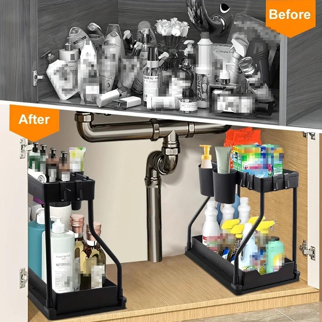 2026 2 Tier Slide Out Under Sink Organizer Large Capacity Space Saving Rack for Kitchen Bathroom Cabinet