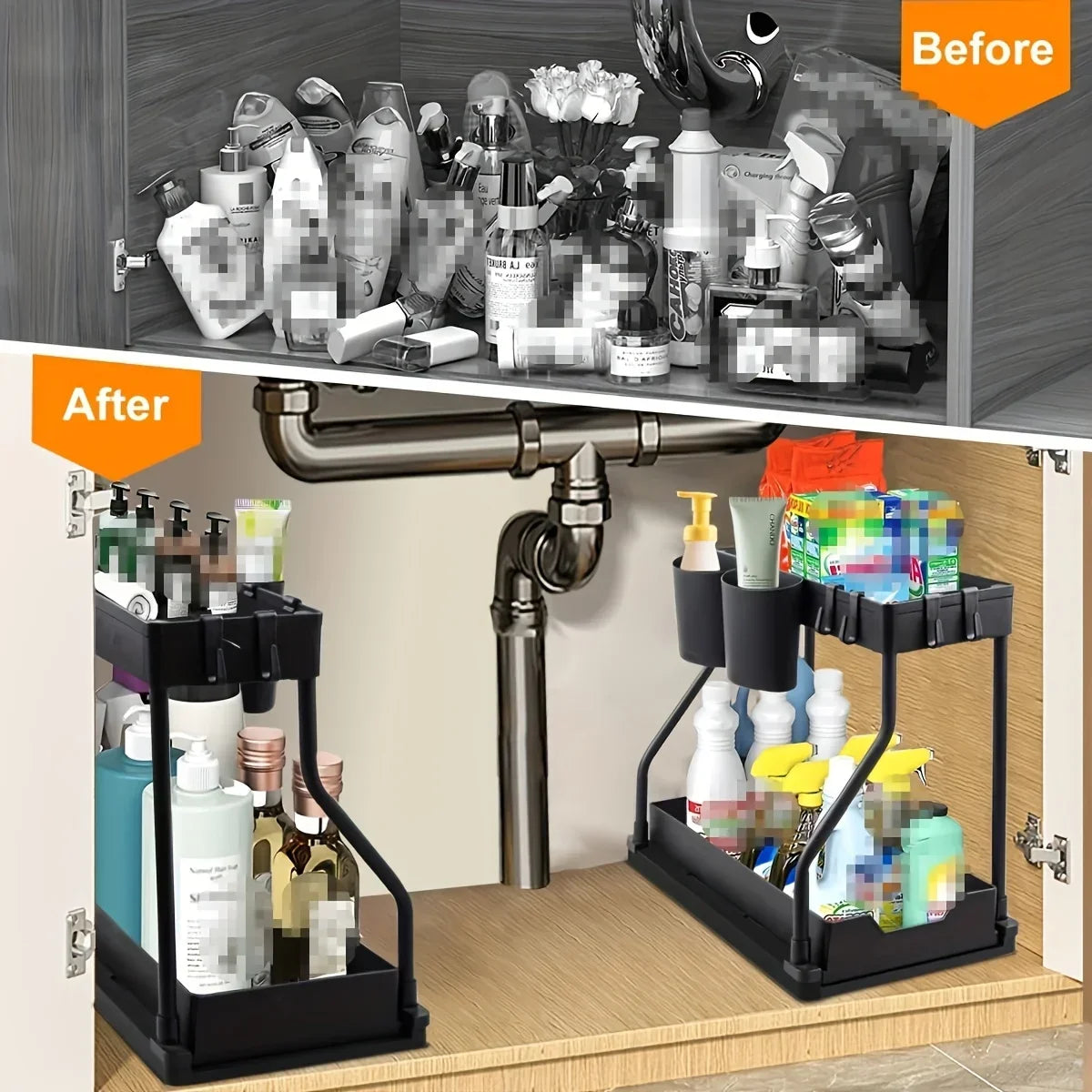 2026 2 Tier Slide Out Under Sink Organizer Large Capacity Space Saving Rack for Kitchen Bathroom Cabinet