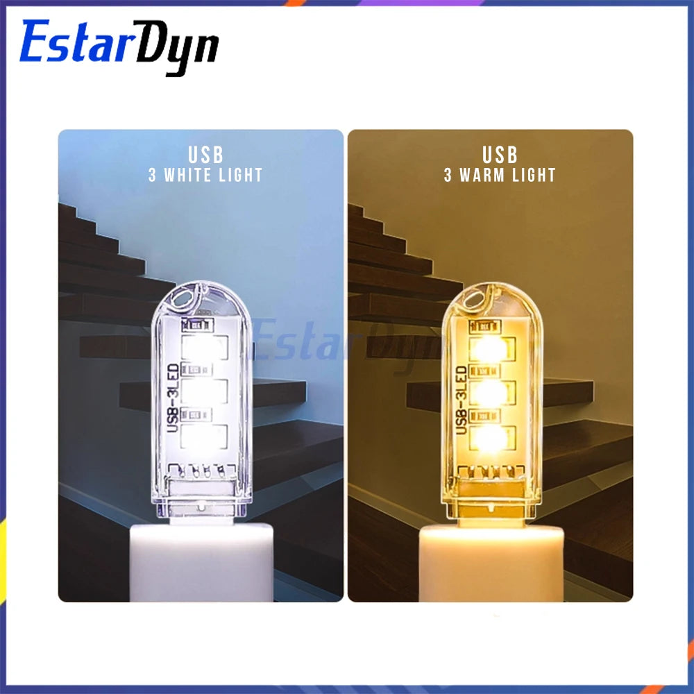 USB LED Lamp 3/8 LED Dimmable Portable Mini Light for Reading Night PC Laptop Desk Camping Power Bank