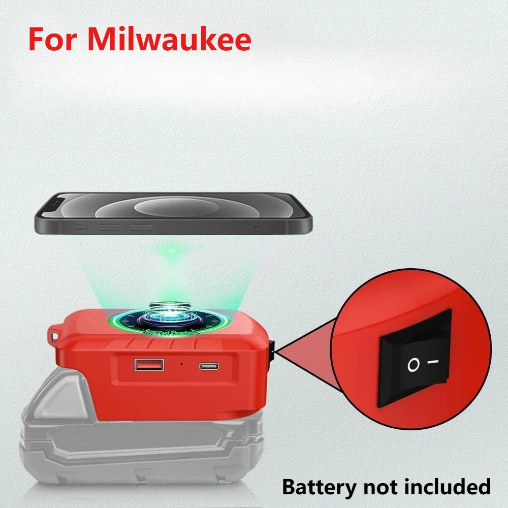 Wireless Phone Charger for Makita/Dewalt/Milwaukee 18V Li-ion Battery USB Adapter with Type-C Charges Port Portable Power Bank