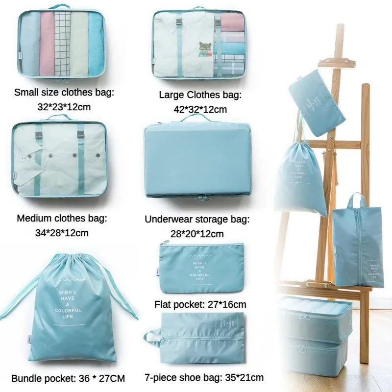 7 PCS Travel Storage Bags Set Suitcase Organizer Luggage Packing Set Cube Bag Portable Waterproof Travel Clothes Shoe Tidy Pouch
