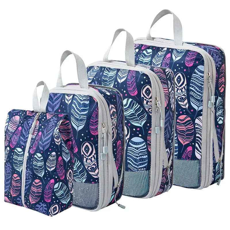 Foldable Compressible Packing Cubes, Waterproof Travel Storage Bag,Polyester Suitcase, Portable With Handbag, Luggage Organizer