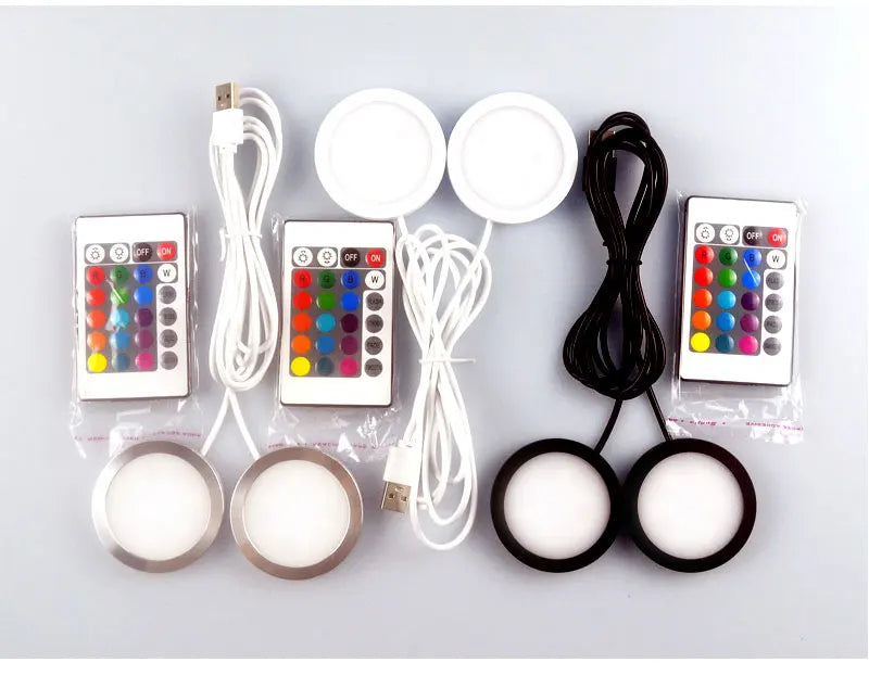 USB Led Spotlight 5W 3W DC5V RGB With Remote Jewelry Cabinet Showcase Counter Lamp Ceiling Mini Spot Light USB plug 2 in One