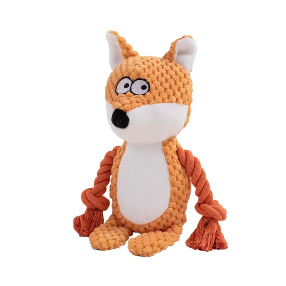 Interactive Pet Cotton Rope Toy for Dogs - Voice Simulation Tug of War Training Supplies for Fox Frog Pig - Dog Playtime Essenti