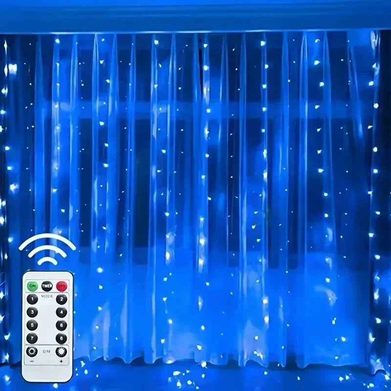 USB Powered LED Curtain Lights 8 Lighting Modes Valentine's Day Ramadan Decoration for Home 2026 Wedding Eid Mubarak Fairy Light