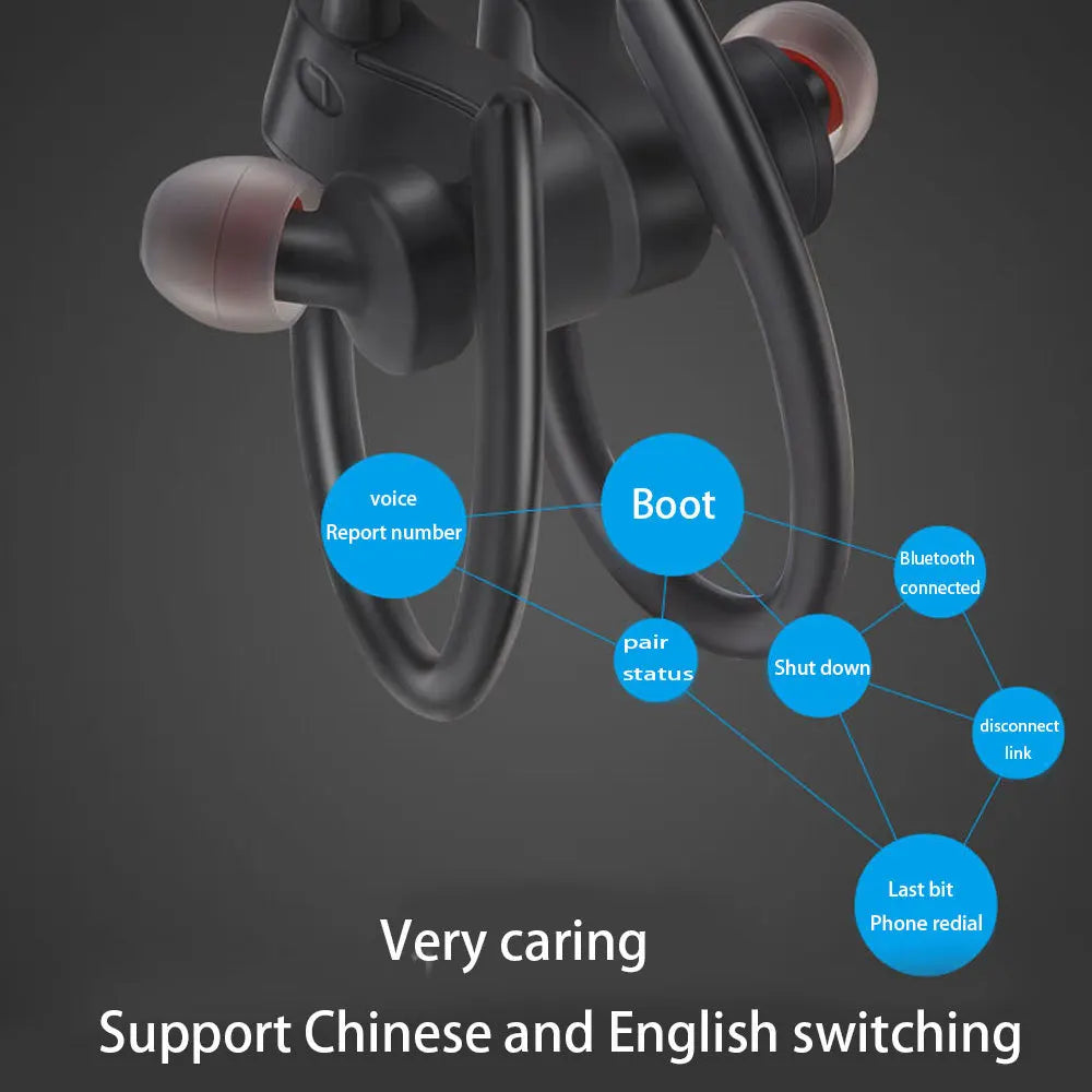 Bluetooth 4.1 Wireless Earphones Sports Music Headset Ear-Hook Waterproof Earbuds Neckband Headphone With Mic For iPhone Xiaomi