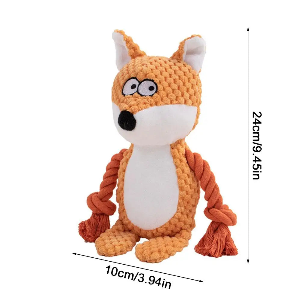 Interactive Pet Cotton Rope Toy for Dogs - Voice Simulation Tug of War Training Supplies for Fox Frog Pig - Dog Playtime Essenti