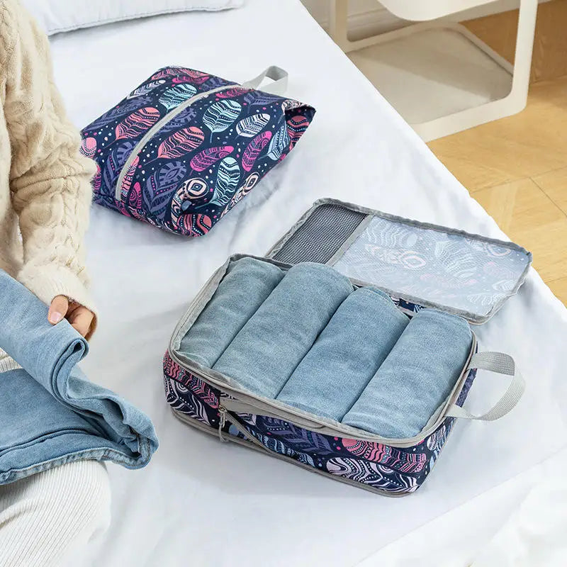 Foldable Compressible Packing Cubes, Waterproof Travel Storage Bag,Polyester Suitcase, Portable With Handbag, Luggage Organizer
