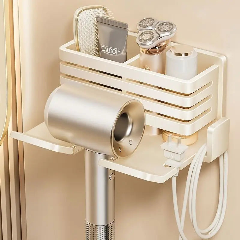Wall Mounted Bathroom Shelf No Drill Multifunctional Storage Shelves Organizer with Hair Dryer Holder Toilet Cradle