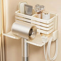 Wall Mounted Bathroom Shelf No Drill Multifunctional Storage Shelves Organizer with Hair Dryer Holder Toilet Cradle
