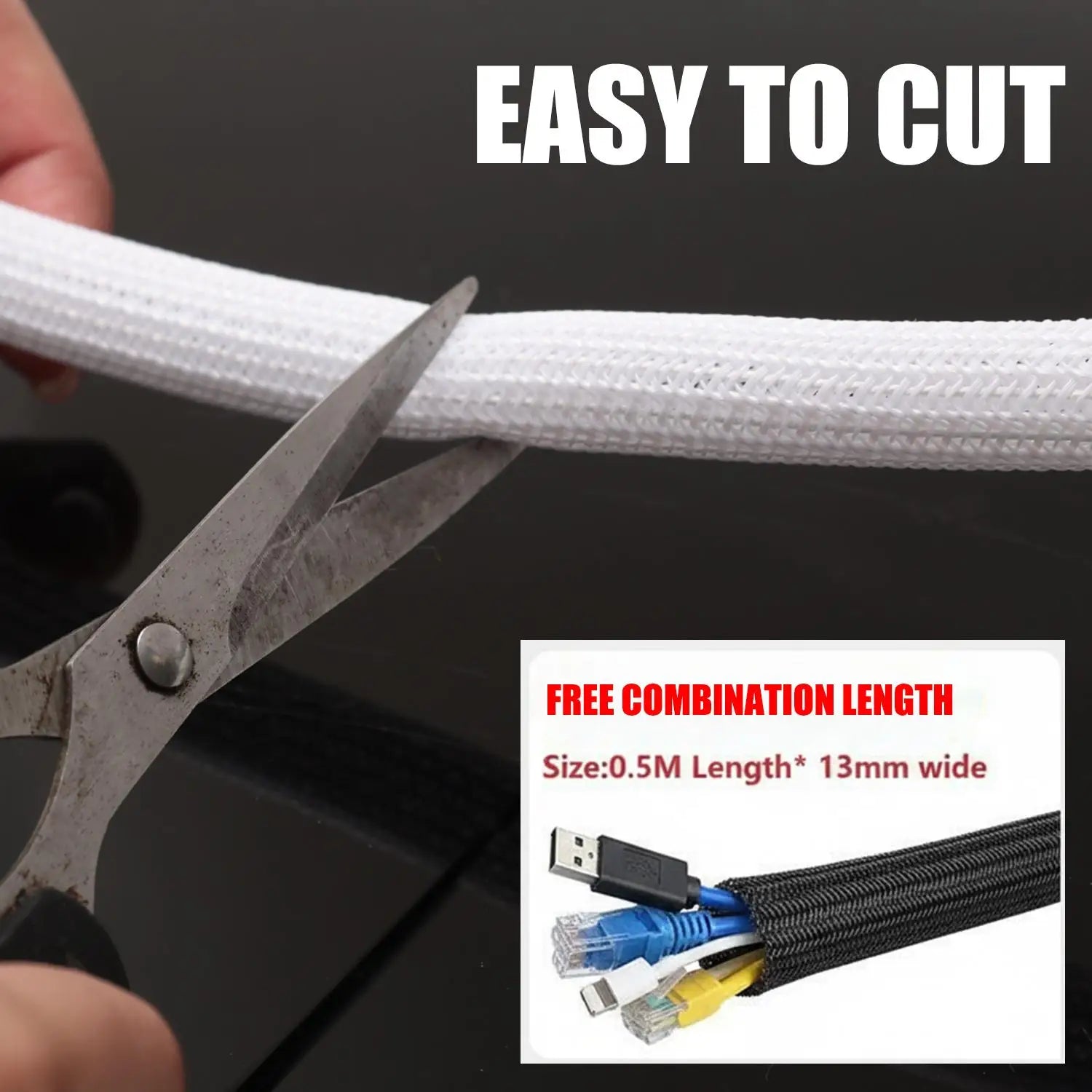 1-2m Cable Sleeve Organizer Under Desk Cord Management Home Office Power Cord Audio Video Line Organizers Computer Wire Cover