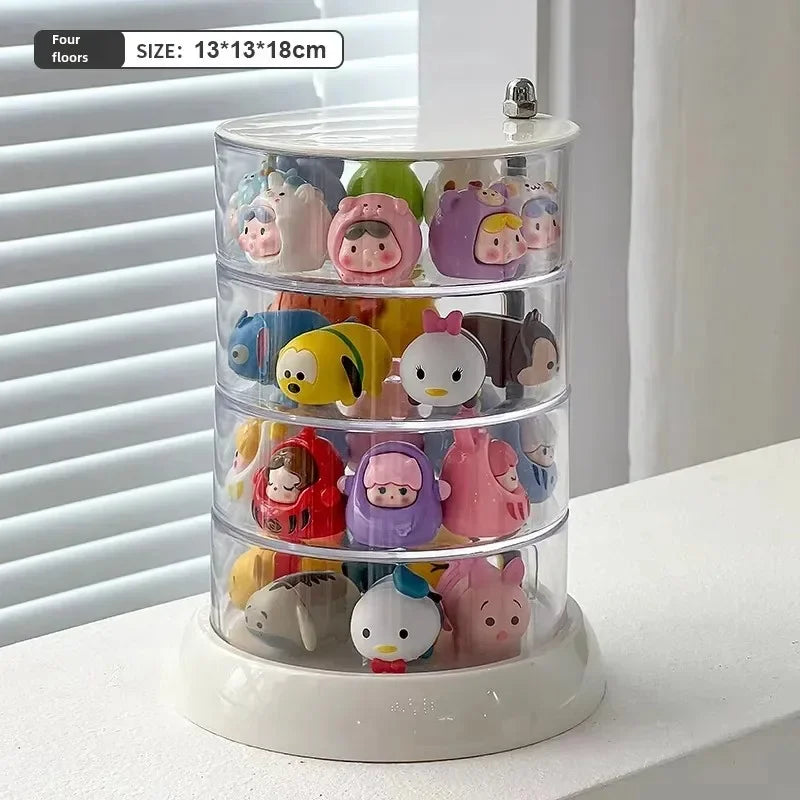 Adorable Rotating Storage Box Transparent Multi-layer White Bottom Small Figurine Organizer Box Home Dustproof Universal Jewelry
