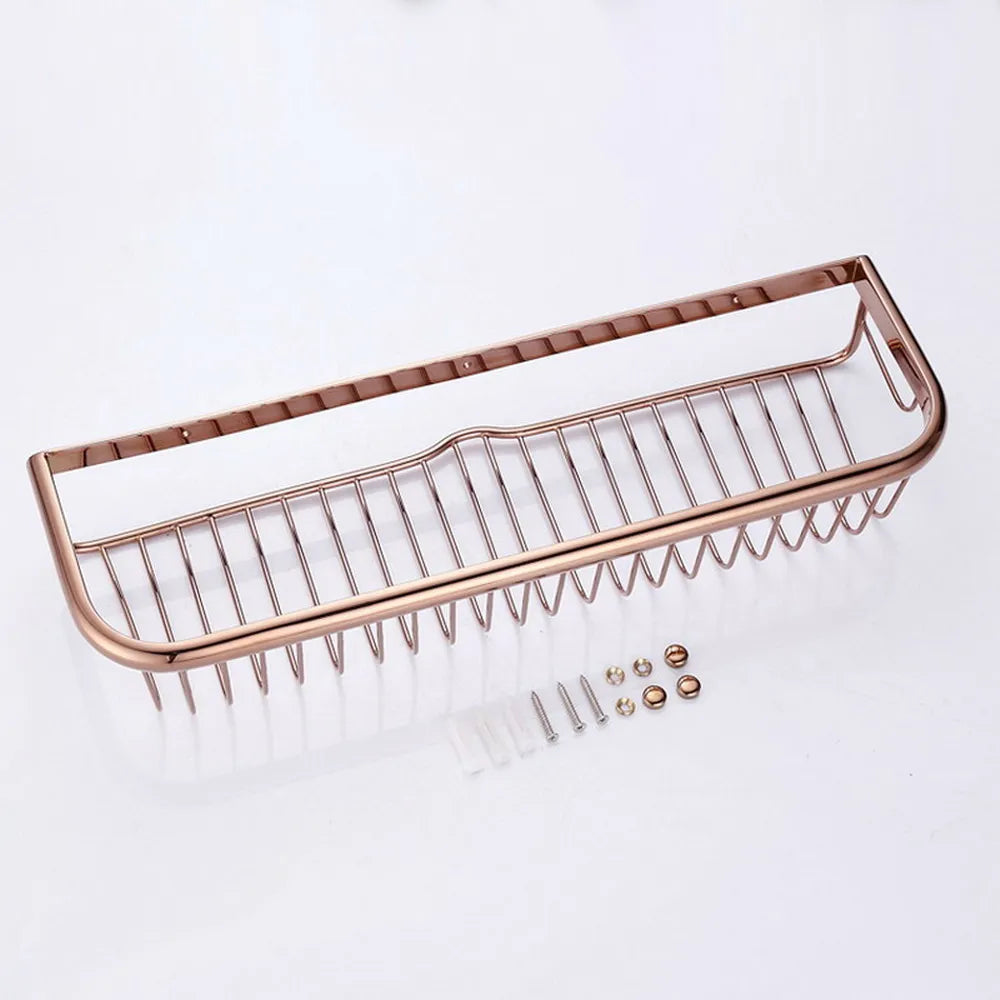 Polished Rose Gold Brass Wall Mounted Bathroom Shower Shelf Storage Basket Bathroom Accessory mzh124