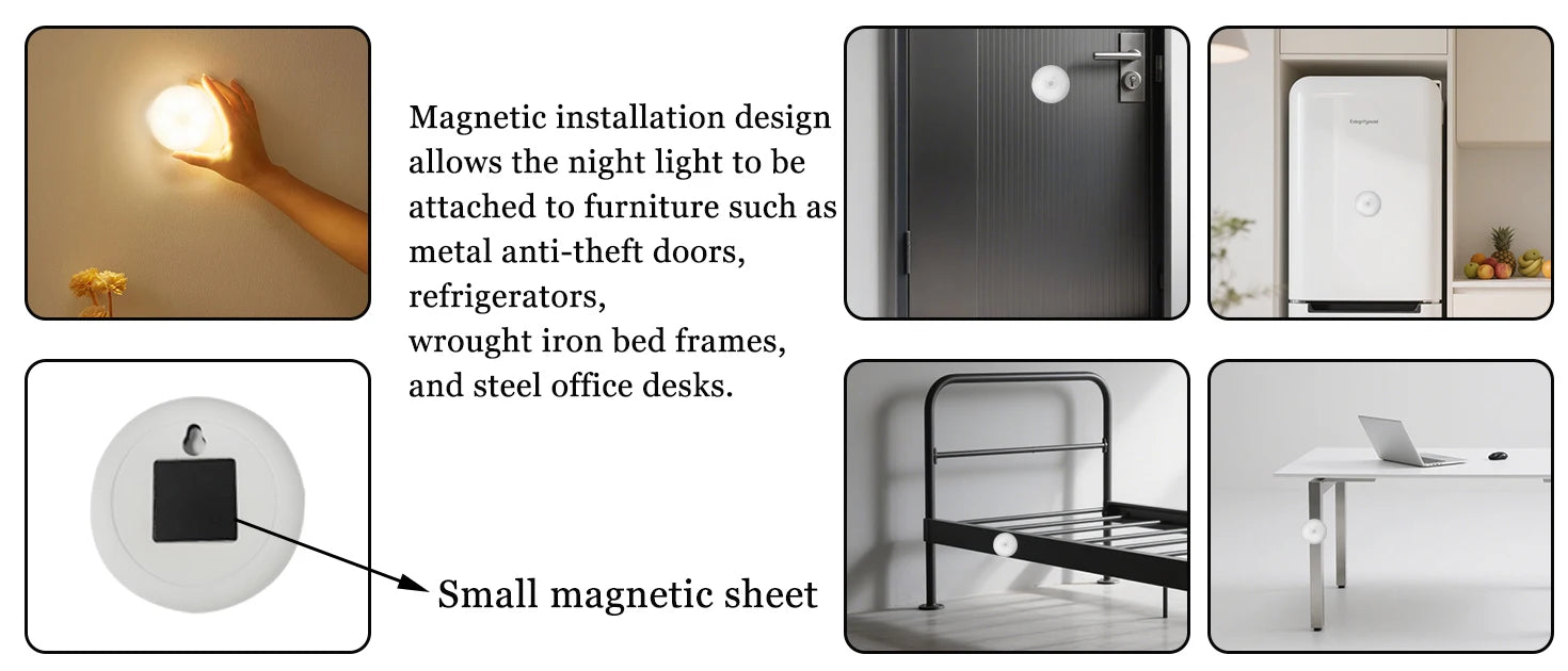 LED Motion Sensor Night Light: USB Rechargeable, Magnetic Base – For Kitchen, Bedroom, Stairs & Wall Lighting