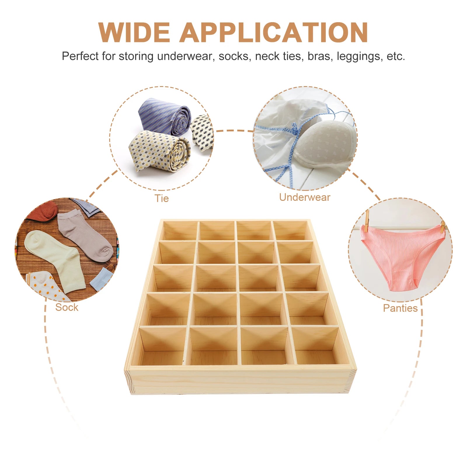 1pc Drawer Organizers For Clothing Underwear Sock Bra Pant Scarf Tie Wardrobe Drawer Storage Organizer Wooden Space Saving Case