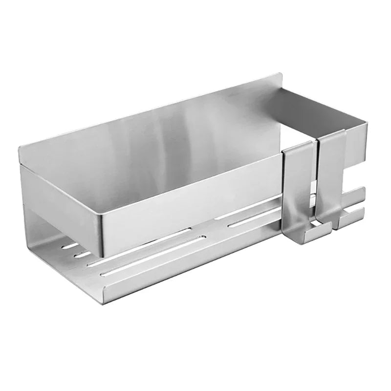 Stainless Steel Shower Shelf Without Drilling Wall Mounted Shower Caddy Basket with Hooks for Bathroom Kitchen Shelf Organizer
