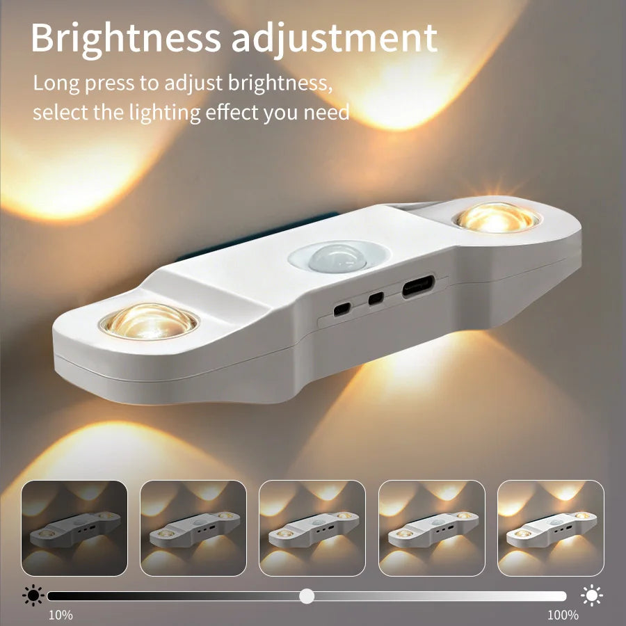 LED Motion Sensor Wall Light RGB 3Color Magnetic Rechargeable Night Lamp USB Touch Dimming Cabinet Stair Atmosphere Light Decor