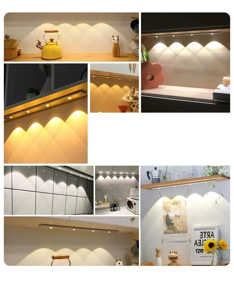 LED Motion Sensor Wireless Ultra Thin Night Light USB Rechargeable Cabinet Light For Kitchen Cabinet Bedroom Wardrobe Lighting