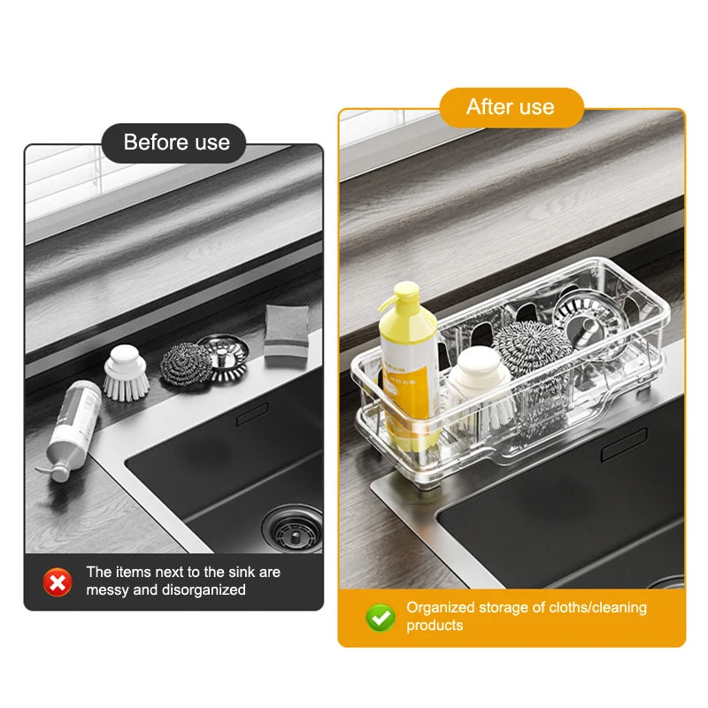 1Pcs Kitchen Sink Caddy Organizer Sink Dish Sponge Holder Drain Rack Kitchen Bathroom Shampoo Soap Storage Shelf