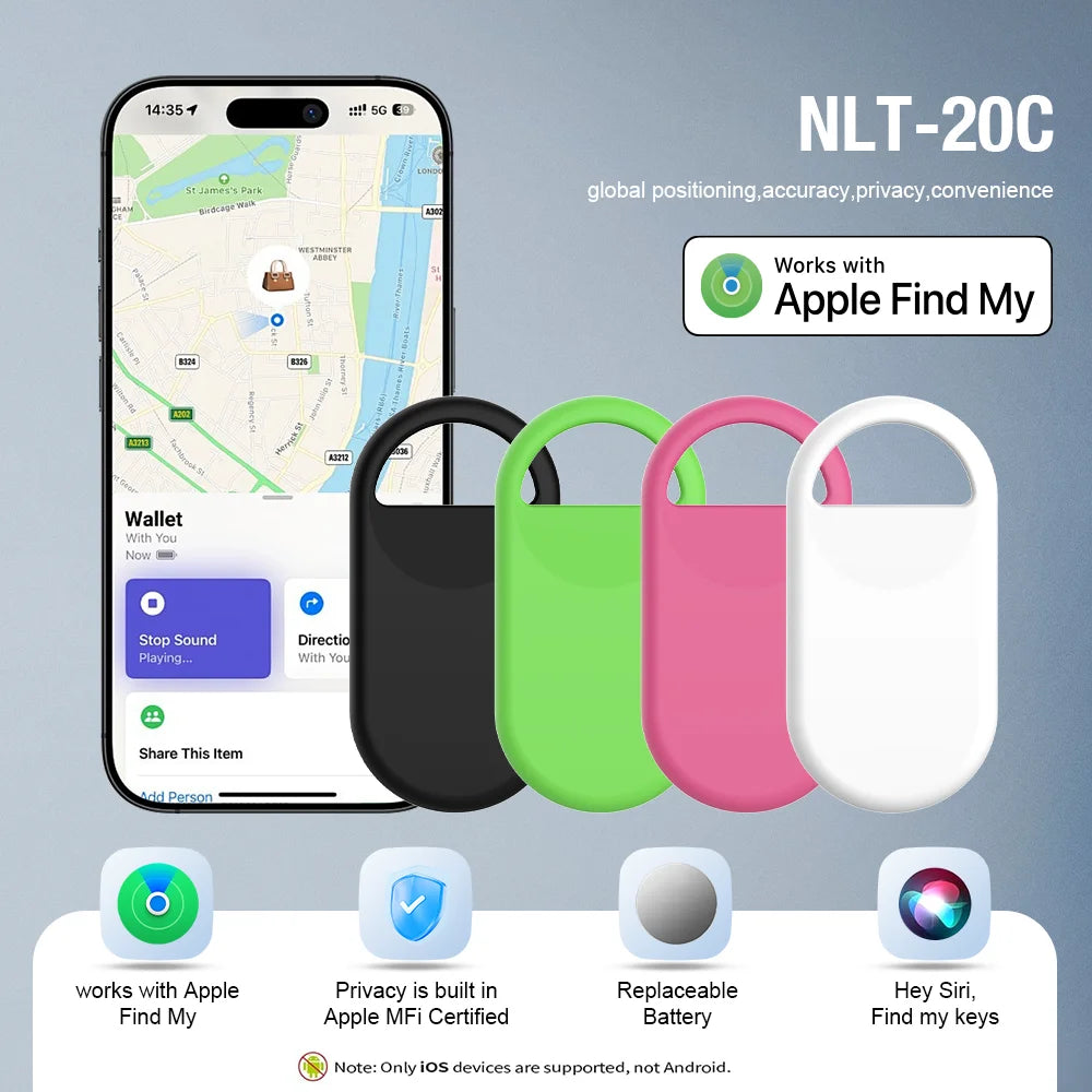 Smart Tag Bluetooth GPS Tracker For iOS Find My App Anti-Lost Security Locator Sound Locate Alarm Reminder Key Finder