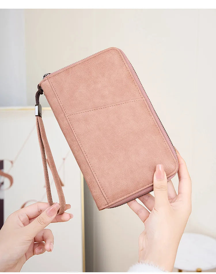 Family Passport Holder for 5, Leather RFID Blocking Multiple Passport Holder Wallet with Zipper, Travel Document Organizer